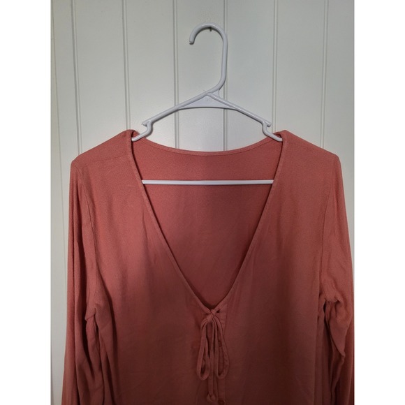 Cloth & Stone Coral Pink Tie Front V-Neck Viscose Blouse XS R9504-820-302 - Picture 3 of 9